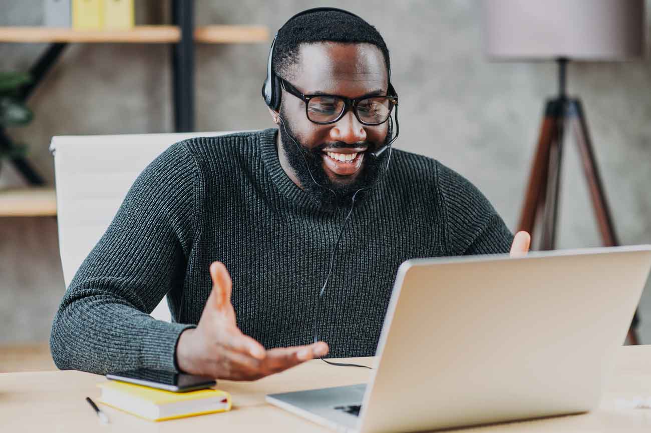 A confident student studying remotely